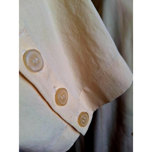 Vintage Silk Long-Sleeve Button-Up Shirt In Light Yellow Size M - Picture 6 of 11